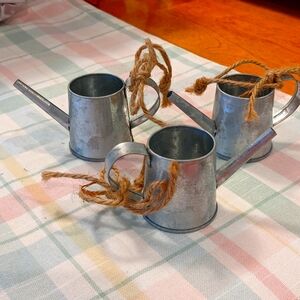 Decor Accents Picnic Galvanized Vtg  Look Watering Can Ornaments Set Tier Tray